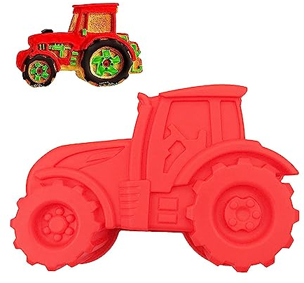 Moldes Tractor Hornear 3d Molde Forma Tractor Pastel Para Celebrar Cumpleaños Infantiles, Para Hacer Tartas, Pan, Chocolates, Postres, Pudines (Rojo)
