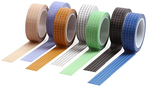 YANGWEN Washi Tape Set, 7 Rolls Farbe Kariertes Muster Washi Masking Tape Dekorative Klebeband für Scrapbooking DIY Handwerk