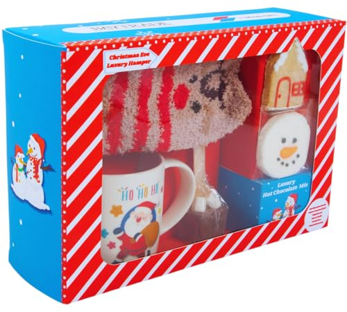 Christmas Eve box for Kids Children |Luxury Hot Chocolate Hamper |Red and White Candy Canes, Santa Mug, Gingerbread House, Instant Hot Chocolate Powder, Socks, Mini Marshmallows - Xmas Gifts Boy Girl