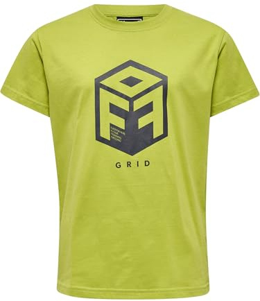hummel Unisex Kinder Hmloffgrid Cotton Jersey S/S Kids T Shirt, Dark Citron/Myrtle, 116 EU