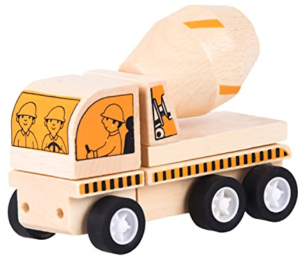 Udeas Holz Betonmischer - Pädagogisches Holzspielzeug ab 3 Jahren, Sandspielzeugfahrzeuge mit Drehfunktionen, Robustes Baufahrzeug, Ungiftige Farben, Abnehmbare Kabine, Kreativer Spielspaß für Kinder