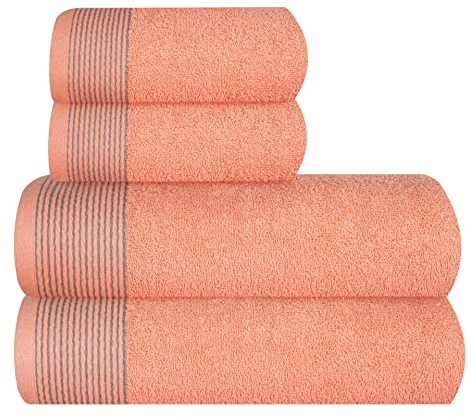 GLAMBURG Ultra Soft 4er-Pack Handtuch-Set, Baumwolle, enthält 2 übergroße Badetücher 70 x 140 cm, 2 Handtücher 50 x 90 cm, für den täglichen Gebrauch, kompakt und leicht — Pfirsich