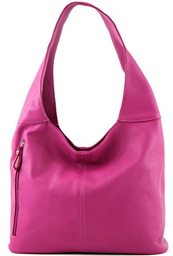 modamoda de T155 Damen Leder Shopper Schultertasche Large handmade in Italy, Farbe:Pink