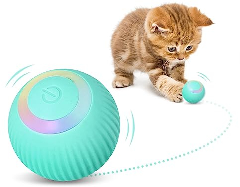 DONGKER Katzenspielzeug Selbstbeschäftigung, 360° Elektrisch Katzen Spielzeug Ball mit 150mAh große kapazität Akku und LED Licht, φ43mm, Intelligenz Cat Ball Toys