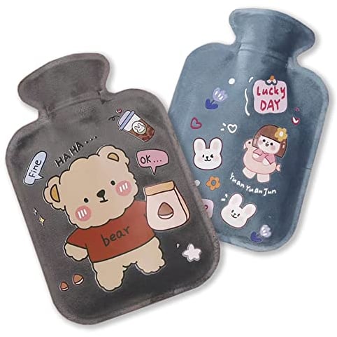 Echehi Mini Hot Water Bottle with Cover Set of 2, Portable 600ml Hot Water Bag with Cover for Easy Hand Warming, PVC Warm Water Bag for Hands Feet Waist Hot & Cold Therapy