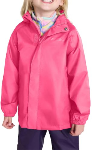 Mountain Warehouse Pakka Wasserdichte Kinderregenjacke - Winddichte, leichte & atmungsaktive Jacke, Mädchen & Jungen, faltbar Packsack - Regen, Reisen, Schule Intensiv Pink Kinder 140 EU (9-10 Jahre)