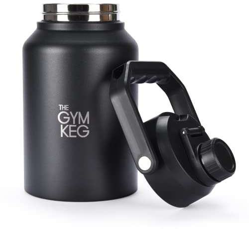 The Gym Keg 64oz Stainless Steel Sports Water Bottle - Double-Wall Insulated Iron Flask - Leak-Proof Metal Sport Jug - 24 Hours Cold, 12 Hours Hot - Huge Thermal Bottle - 3.5x5.5x11-Inches, Black