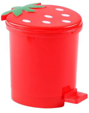Operitacx Mini TischmüLleimer Erdbeere Mit Deckel, Klein MüLleimer Papierkorb FüR Esstisch, BüRotisch, Schminktisch, Wohnzimmer