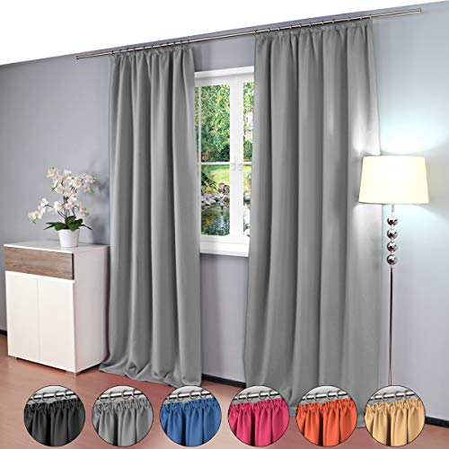 Gräfenstayn 2er-Set Alana Thermo-Vorhänge mit Kräuselband - Blickdicht & wärmeisolierend - Kälteschutz Gardinen Wohnzimmer Schlafzimmer - Verdunklungsvorhang 135 x 145cm (Breite/Höhe) Grau