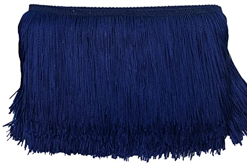 10cm x 5m Fransenborte Fransenbordüre Fransenband Dekoband Tanzfransen Schnittfranse Seide Quaste Fransen-Borten Bänder zum Nähen,DIY Basteln,Kleidung Dessous Kostüme Vorhänge Dekoration,Navy blau