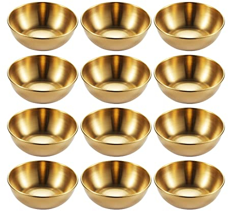 12 Stücke Saucenschälchen Edelstahl Snack Dip Schalen Kleine Schälchen Dipschälchen Set Dipschalen Snackschalen Gewürzschalen Gold Sushi Teller Sauce Schüssel für Tapas Dessert Ketchup-3.14inch/8cm