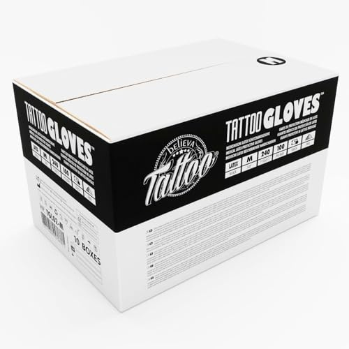 believa Tattoo Latex Einweghandschuhe Schwarz, 1000er Box (10 x 100 Stück) Puderfrei in L