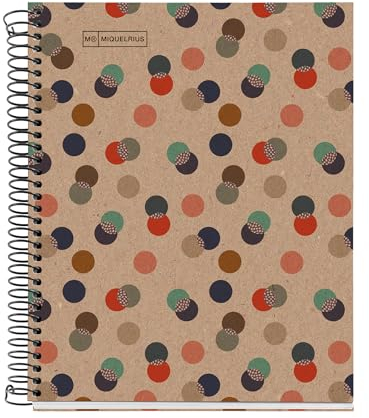 Miquelrius - 100 Prozent recyceltes Notizbuch, 1 Farbstreifen, A5, 80 horizontal linierte Blätter, 80 g Papier, 2 Löcher, Einband aus recyceltem Karton, Öko-Konfetti-Design
