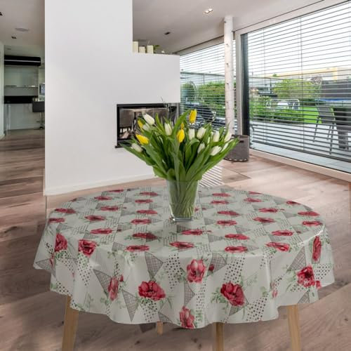 laro runde 140 cm wachstuchtischdecke wachstischdecke abwashbar PVC tischdecke Wachstuch wasserabweisend Garten tischdecke, Muster:Blumen Rose