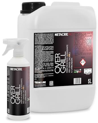 Metacril Pro Over Grill 5 Litri + Flacone Vapo - Disincrostante e sgrassante ad alta concentrazione per Barbecue e Griglie