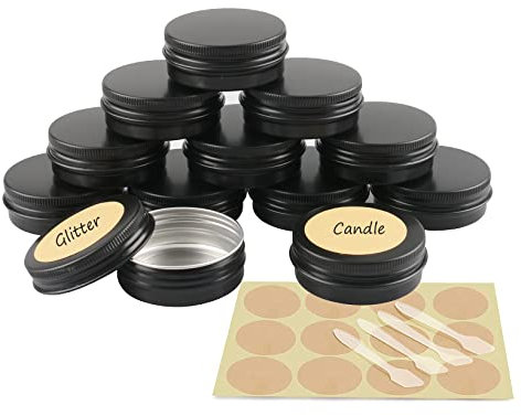 YANCAER 10 Pièces Pots en Aluminium Noir Mat de 30ml avec Couvercle - D52mm x H21mm Vide Ronde Cosmétiques Pot Conteneurs de Voyage pour Maquillage, Crème, Baume à Lèvres, Mini Bougies