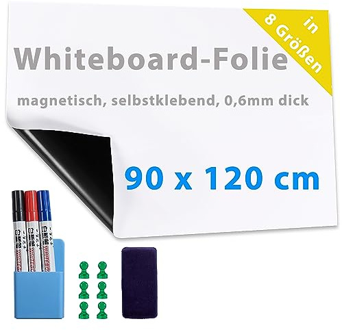 Dynamic-Wave Magnetische Klebefolie & Whiteboard - Wandfolie 90 x 120 - Vielseitige Magnetische Schreibtafel in weiß - Whiteboard Folie