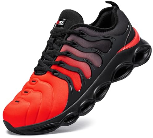 LARNMERN Steel Toe Cap Trainers Mens Safety Trainers Breathable Safety Shoes Comfortable Work Shoes Lightweight Cushioning Fashion (Black Red,7 UK)