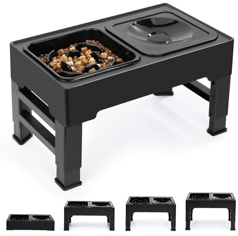 PETTOM Gamelle Chien Surélevée Réglable en 4 Hauteur, Gamelle Anti Glouton et Gamelle Eau Chien Anti Éclaboussure, Porte-Gamelles pour Chiens, Gamelle pour Petits Moyens Grands Chiens