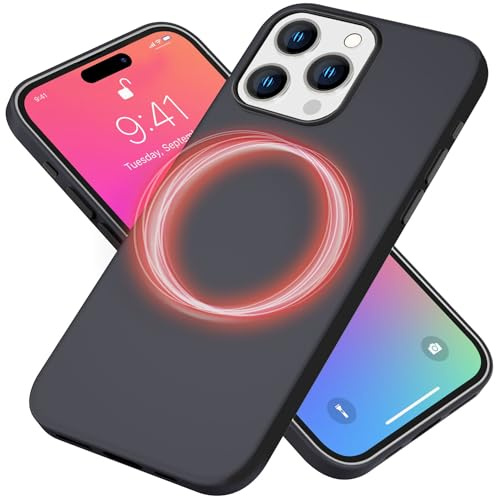 NALIA Magnet Silikonhülle für iPhone 15 Pro Max - Hülle, Schwarz | Fester Halt an Ladegerät und Wallet, Erhöhte Kanten für Display und Kamera, Pflegeleichte matte Oberfläche, SLIQ