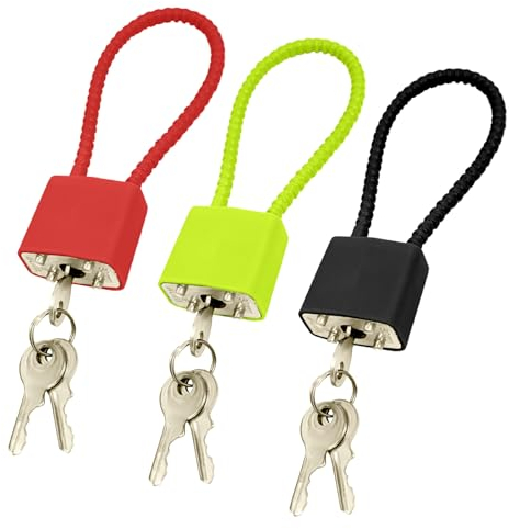 3 PCS Padlocks with Keys and Steel Rope Heavy Duty Padlock Lock for Outside Wheelie Bin Suitcase School Gate Bicycle Gym Cabinets Small Cable Padlock Black Red Green