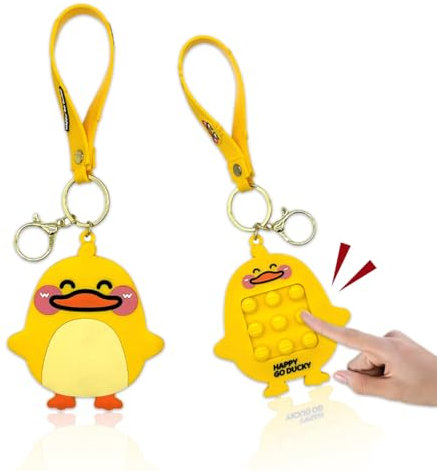 Zamety Mini Pop It Fidget Toys Porte Clé Canard Jaune Popit Jouet Anti Stress Porte-clé Pop Push It Porte Cle Silicone Pop Squeezie Toys pour Stress Soulagement pour Enfants Adultes