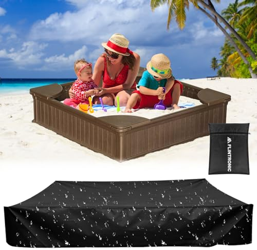 flintronic Bâche Bac à Sable, Housse de Protection pour Bac à Sable avec Cordon de Serrage, 120 x 120 cm Housse de Bac à Sable, Bac à Sable Noir en Tissu Oxford pour Bac à Sable