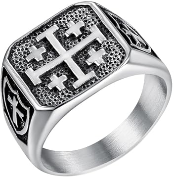 JewelryWe Kreuz Ring Herren Siegelring: Edelstahl Jerusalem Kreuz Herren-Ring Retro Punk Hip Hop Quadrat Ringe Siegelringe Männer Biker Band Bandring mit Gravur Geschenk Größe 59