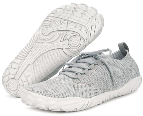 Eagsouni Barfußschuhe Minimalistische Damen Herren Laufschuhe Running Schuhe Leicht Atmungsaktive Turnschuhe Fitnessschuhe Straßenlaufschuhe Breiter Zehenbox,Grau,40 EU