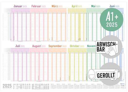 Häfft® Abwischbarer Urlaubsplaner Mitarbeiter 2025 A1+ Rainbow für 20 Personen - Großer Team-Urlaubsplaner/Projektplaner, Wandkalender, Personalplaner - nachhaltig & klimafreundlich