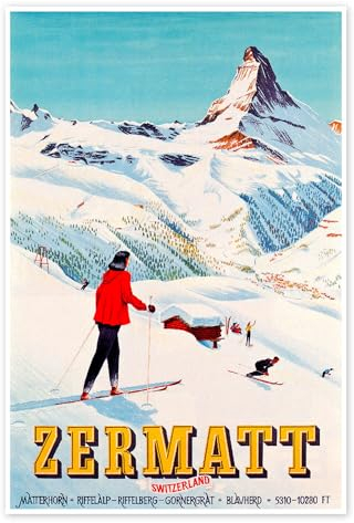 Zermatt Poster von Vintage Ski Collection 20 x 30 cm Türkis Wandbilder Wanddeko