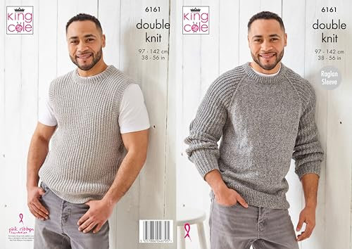 King Cole DK Knitting Pattern - 6161 Men's Sweater & Slipover (38 - 56)