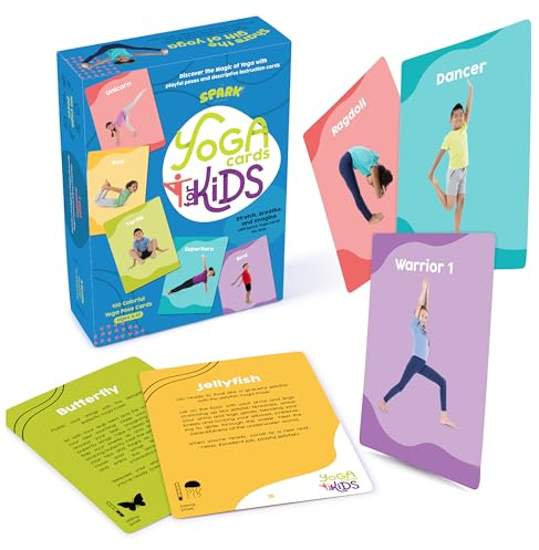 Yoga-Karten für Kinder, 100 Yoga-Posen mit Fotos aus dem echten Leben, kinderfreundliche Yoga-Positionen für Zuhause und Fitnessstudio, Yoga-Aktivitäten, Anfänger – Fortgeschrittene Posen, fördert