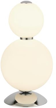 Licht-Erlebnisse LED Tischlampe Glas Metall 34,5 cm hoch klein mit Dimmer Chrom Weiß 3000 K 1077 lm Modern Tischleuchte Wohnzimmer Nachttischlampe Schlafzimmer
