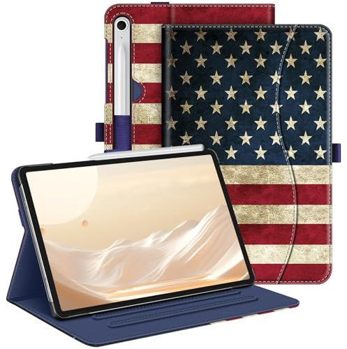 Fintie Case for Samsung Galaxy Tab S10 FE/ S9 FE 5G 10.9 Inch/Tab S9 11 Inch, Multi-Angle Viewing Protective Cover with Pocket, Auto Sleep/Wake, US Flag