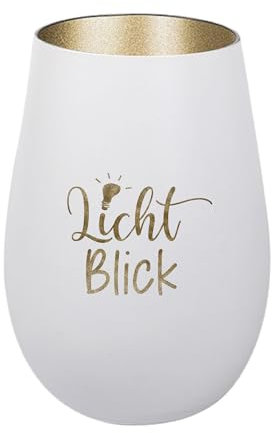 Der-Porzellan-Laden Windlicht mit Gravur LichtBlick, Weiß Gold, Teelichthalter aus Glas mit Spruch, Tischdeko modern