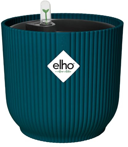 Elho Vibes Fold Rond avec Système D'Irrigation - Plastique 100% Recyclé - Pot De Fleurs pour Intérieur - Ø 18 cm - Bleu/Bleu Foncé