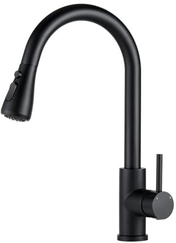 Warmiehomy 3 Way Kitchen Taps Mixer with Pull Out Spray,Stainless Steel High Arc 360° Swivel Pull Down Kitchen Sink Taps Single Handle 1 Hole,Black
