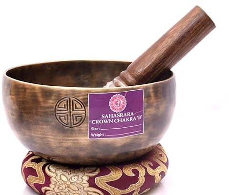 Amilav Collections 7'' Crown Chakra B Note Tuning Bowl-Full Moon Bowl-Handmade Tibetan Singing Bowl