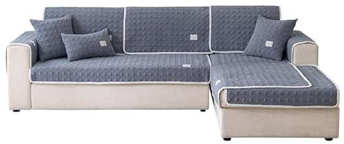 ShowyLive Couch Überzug 1/2/3/4 Sitzer Chenille Sofa überzug Sitzkissenbezüge rutschfeste für L Form Sofaüberwürfe, Sektionssofa, U Form Sofabezug (Grau, 110 * 210 cm)