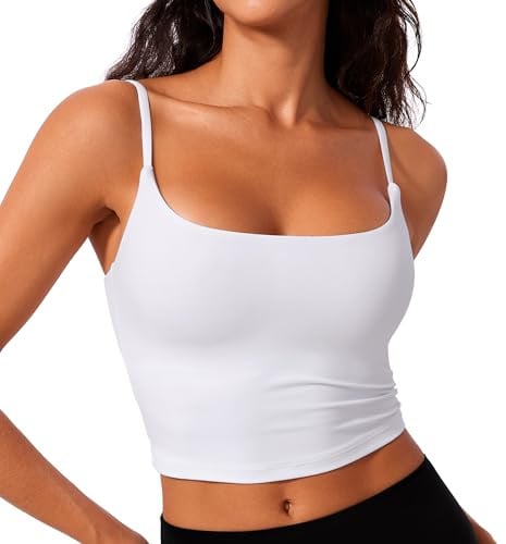 CRZ YOGA Butterlift Rundhalsausschnitt Tank Top | Mittlerer Halt, Herausnehmbare Pads, Yoga, Butterweich, Verstellbarer U-Rücken, Longline Sport BHs für Damen