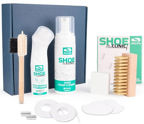 SULPO Shoe Clinic Kit de nettoyage pour chaussures - Nettoyant pour baskets - Kit de nettoyage pour chaussures blanches - Cirage avec brosses à cirage et accessoires de réparation, Blanc., Taille