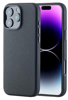Leather Case for iPhone 16 Pro Max Case Compatible with MagSafe- Stylish Litchi Top Grain Cowhide Genuine Leather Phone Case with Protective Soft Lining, Metal Buttons & Camera Frame, 6.9 Inch