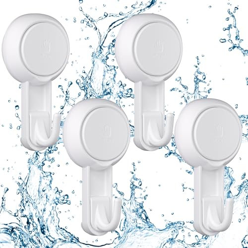 Luxear Lot de 4 Crochet Ventouse Puissante Salle de Bain Douche Accroche 3KG Forte, Ustensile Porte Serviette Couronne Peignoir Torchon Cuisine, Crochet Mural Ventouse Vacuum Plastique Blanc