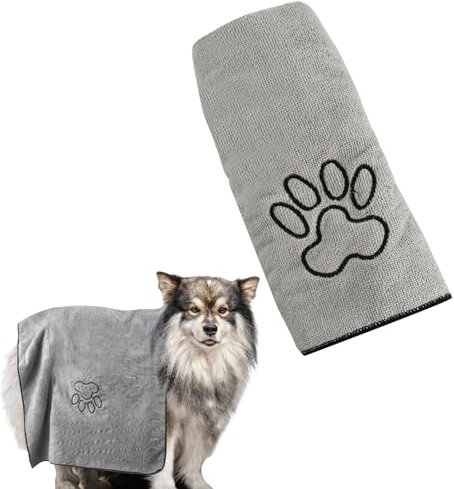 Amexo Hundehandtücher zum Trocknen von Hunden 120cm x 80cm Extra Saugfähig Hundehandtuch Mikrofaser Haustier-Badetücher mit Gestickter Pfote Schnelltrocknend für Alle Rassen (1)