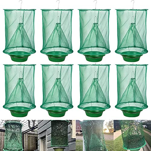 8 Pack Ranch Fliegenfallen Outdoor Hängend, Einweg Stabile Fliegenfalle, Pferd Fliegenjäger Catcher Käfig, Fliegen Killer Control Repellent für Scheune, Obstgarten, Bauernhof, Garten