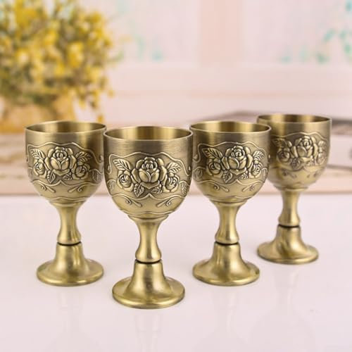 QOXEZY Taza de vino decorativa vintage, tazas de té de metal para el hogar, adornos de estilo antiguo (G)