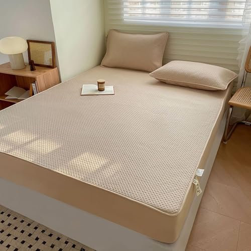 AMDXD Betttuch 180x200cm Elastisch, Spannbettlaken Wasserbett Einfarbig Khaki Textilien Klassische, Polyester Baumwolle Bett Laken Bezug für Boxspringbett & Wasserbett