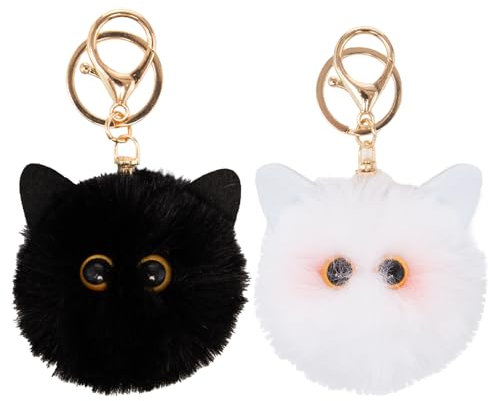 Bofanze 2 Pièces Porte-clés en Forme de Chat en Peluche Pendentif de Sac en Peluche Chat Porte-clés Pendentif Mignon Peluche Porte-clés avec Anneau Porte-clés en Métal pour Les Sacs à Dos
