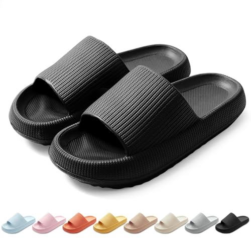 HEOAARG Chaussons pour Homme Femme Antidérapants Pantoufles de Douche Nuage Sliders à Séchage Rapide Soft Slippers Légèreté Tongs Sandales pour Intérieur Extérieur，Noir,44-45 EU
